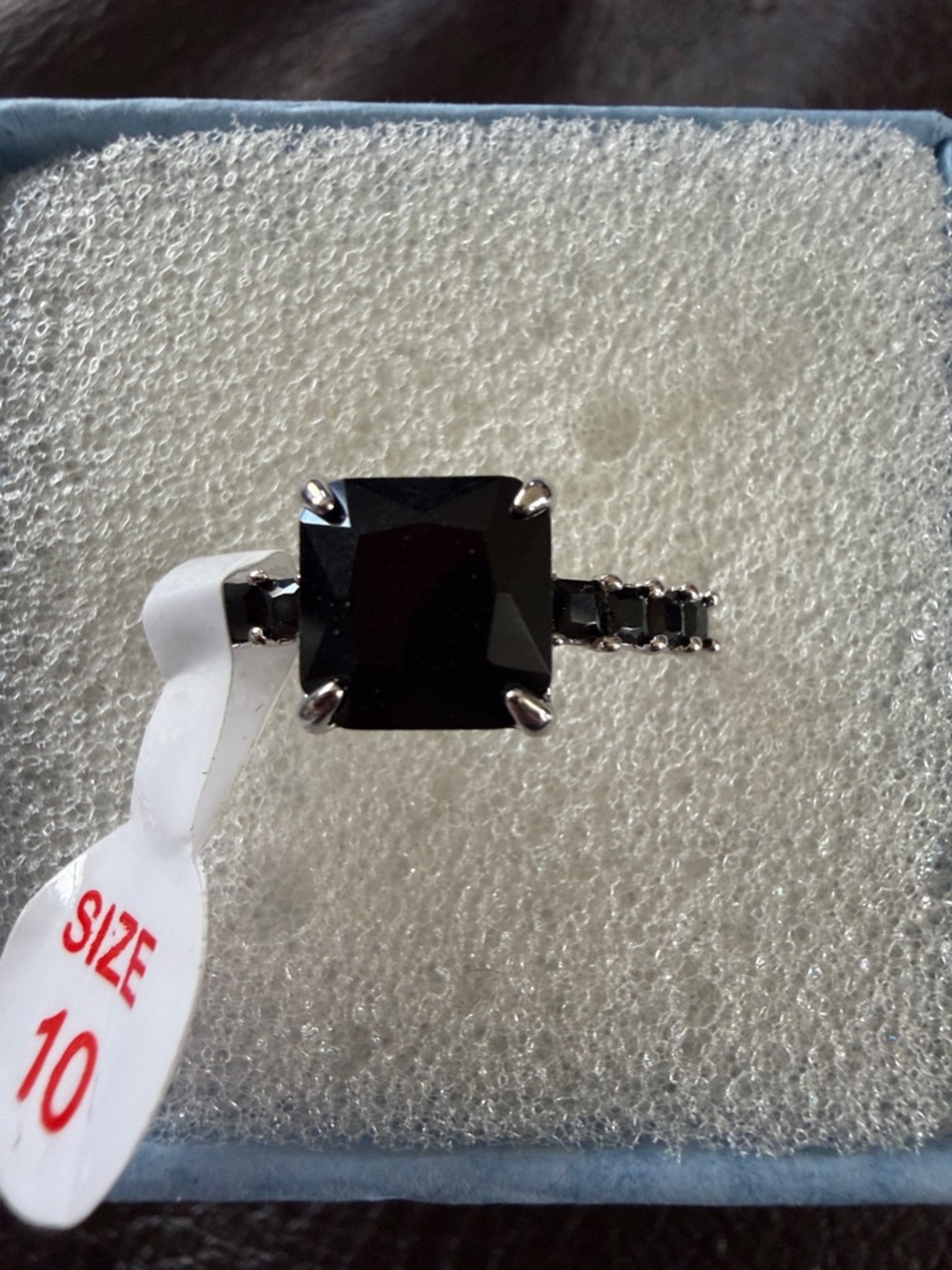 Black Square-Cut Ring with Matching Black Accent Stones